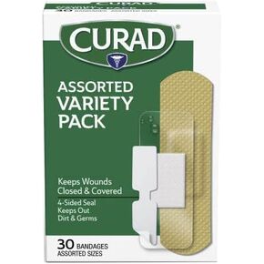 CURAD Assorted Adhesive Bandages, 4-Sided Seal, Variety Pack, Perfect for First Aid Kit, 30 Count, Pack of 6