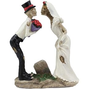 Ebros Love Never Dies Romantic Skeleton Bridal Couple Wedding First Kiss by Tombstone Graveyard Figurine Day of The Dead Gothic Bride and Groom Macabre Halloween Boudoir Decor Statue