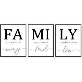 Family Poster Black and White Wall Art for Living Room, 8x10 Canvas Prints Unframed Set of 3, Kitchen Wall Art Posters Hallway Decor Art Prints
