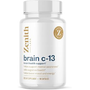 Brain C-13 Cognitive Booster Supplement by Zenith Labs - Natural Brain Health Support - Supports Memory, Focus, Concentration - Mental Clarity for Men Women