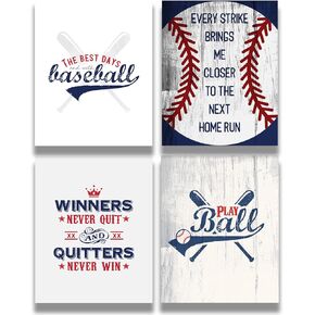 Govivo Baseball Motivational Wall Art - Set of 4 (8x10) unframed prints - Inspirational Baseball Wall Art for Boys Bedroom - Vintage Baseball Decor for Boys Room - Baseball Theme Decorataions Room
