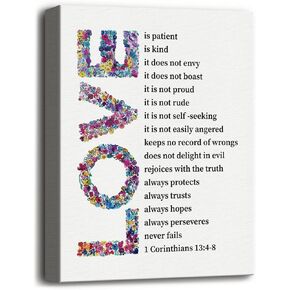 Canvas Wall Art Love is Patient Love is Kind 1 Corinthians 13:4-8, Inspirational Canvas Prints Poster Living Room Bedroom Home Wall Art Decor, Hanging Wall Decor, Gift for Christian 12x15