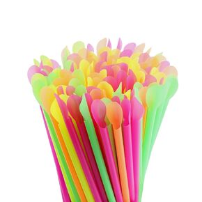 DEEBF 500 Pack Sno-Cone Spoon Straws, Mixed Neon Colors Disposable Plastic Straw, 8"