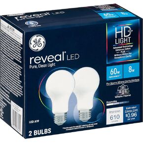 GE Lighting Reveal LED Light Bulbs, 9 Watt (60 Watt Equivalent) HD+ Light, Standard Bulb Shape, Medium Base, Dimmable (2 Pack)