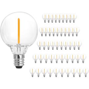 SUNTHIN 25 Pack G40 LED Bulbs, 1W LED Bulbs with E12 Base, 5 Watt Incandescent Bulbs Equivalent, Warm White 2700K, Replacement Bulbs for Globe String Lights, Indoor & Outdoor Use
