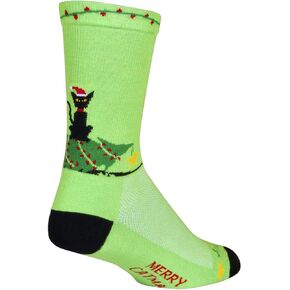 SockGuy Crew 6in Merry Catmas Cycling/Running Socks (Merry Catmas - L/XL)