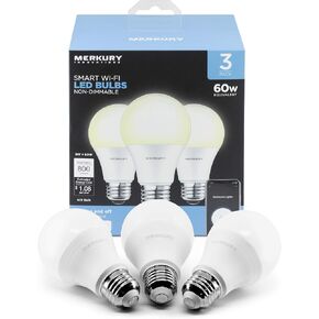 A19 Smart White LED Bulb, 60W, Non-Dimmable, 3-Pack