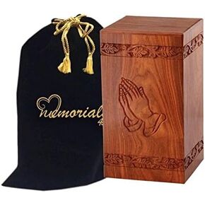 Solid Rosewood Cremation Urn with Hand-Carved Cross Design for Human Ashes