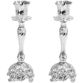European Classical Candlestick Holder Set, 2 Pcs Silver Candle Sticks Stands Single Head Ornate Candle Holder for Living Room Ornaments Table Centrepieces