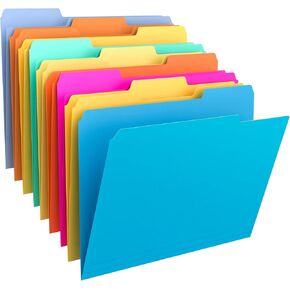 Colored File Folders Letter Size, 100 Pcs of 5 Assorted Colors Manilla Folders 8.5 x 11 for Documents, Plastic 1/3 Cut Tabs Filing Folders for School, Office