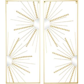 CosmoLiving by Cosmopolitan Metal Geometric Half Moon Mirror Wall Decor with Gold Frame, Set of 2 15"W, 36"H, Gold