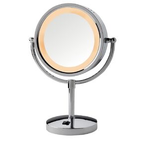 JERDON Lighted Tabletop Makeup Mirror - LED Lighted Vanity Mirror with 1X and 5X Magnification in Chrome Finish - Model HL745CO