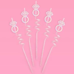 xo, Fetti Bachelorette Decorations Reusable Ring Straw Set - 12 pc | Iridescent Engagement Decorations, Diamond Ring Bridal Party, I Do Drinkware, Engaged Era Party Cute Supplies