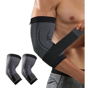 HiRui 2 PACK Elbow Brace for Men Women, Elbow Compression Sleeves With Adjustable Straps, Tennis Elbow Golfer Elbow Treatment Arm Support for Workout Weightlifting Tendonitis Pain Relief (Blue,
