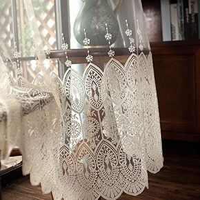 Transparent Sheer Lace Curtain Rod Pocket Top 1 Piece, 40" W x 63" L