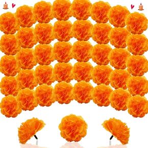 Artificial Marigold Flowers Head, 60pcs Silk Purple Marigolds for Dia de Los Muertos, Diwali Decor, Day of The Dead Decorations, Marigold Garland (60, Purple)