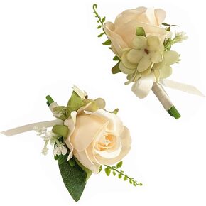 Set of 2 Champagne Rose Boutonniere for Men Wedding Prom Party Artificial Flowers (Champagne)