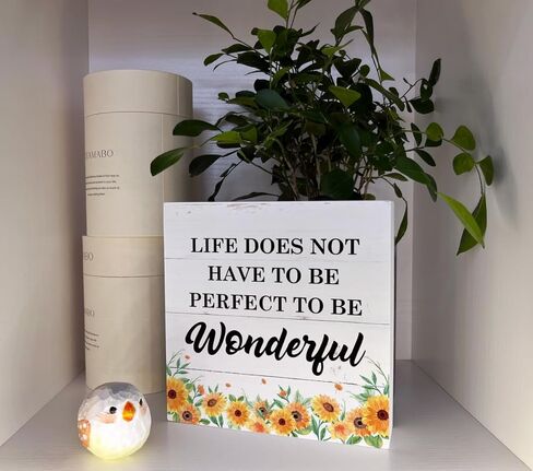 لافتات خشبية ملهمة، ديكور مكتبي على شكل صندوق خشبي، ديكور ريفي، ديكورات خشبية لمنزل المزرعة، لافتات فنية للطاولة، هدايا تحفيزية، الحياة لا يجب أن تكون مثالية لتكون رائعة in Kuwait