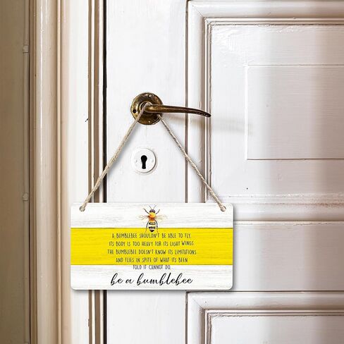 cgbhw ديكور الصيف الإيجابي، ديكور النحلة الطنانة، كن زينة نحلة نحلة خشبية علامة جدار ديكور معلقة للمكتب المنزلي، هدايا النحل التحفيزية للنساء والرجال ديكور باب الباب 12 × 6 بوصة in Kuwait