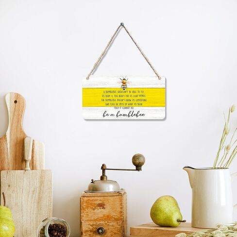 cgbhw ديكور الصيف الإيجابي، ديكور النحلة الطنانة، كن زينة نحلة نحلة خشبية علامة جدار ديكور معلقة للمكتب المنزلي، هدايا النحل التحفيزية للنساء والرجال ديكور باب الباب 12 × 6 بوصة in Kuwait