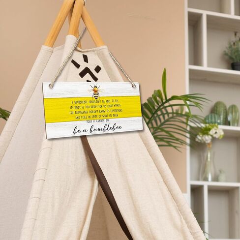 cgbhw ديكور الصيف الإيجابي، ديكور النحلة الطنانة، كن زينة نحلة نحلة خشبية علامة جدار ديكور معلقة للمكتب المنزلي، هدايا النحل التحفيزية للنساء والرجال ديكور باب الباب 12 × 6 بوصة in Kuwait