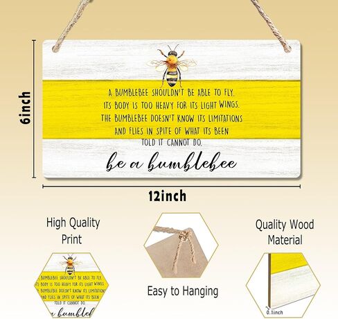 cgbhw ديكور الصيف الإيجابي، ديكور النحلة الطنانة، كن زينة نحلة نحلة خشبية علامة جدار ديكور معلقة للمكتب المنزلي، هدايا النحل التحفيزية للنساء والرجال ديكور باب الباب 12 × 6 بوصة in Kuwait