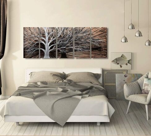 Yihui Arts Multi-Colored Tree Metal Wall Art, 3D Wall Art for Modern and Contemporary Decor, Decorative Hanging in 5-Panels Measures 24"x 64", Works for Indoor and Outdoor Settings in Saudi Arabia