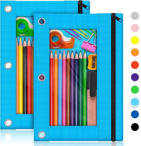 Officygnet Pencil Pouch for 3 Ring Binder, 2 Packs Binder Pencil Case with Smooth Zipper, Clear Window Pencil Case for Storing School Office Supplies, Cloth Pencil Bag for 3 Hole Binder (Black) in Saudi Arabia