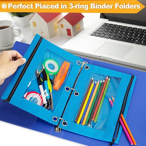 Officygnet Pencil Pouch for 3 Ring Binder, 2 Packs Binder Pencil Case with Smooth Zipper, Clear Window Pencil Case for Storing School Office Supplies, Cloth Pencil Bag for 3 Hole Binder (Black) in Saudi Arabia
