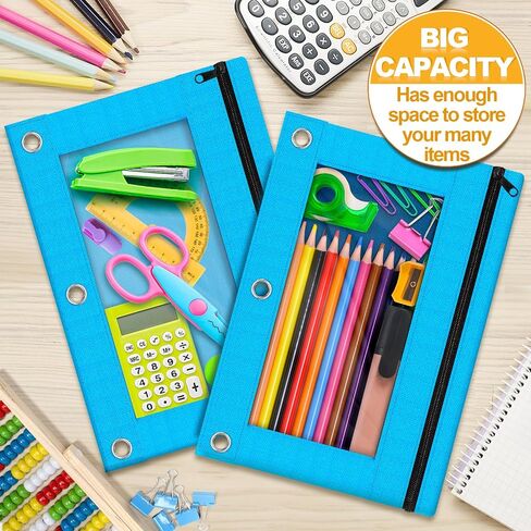 Officygnet Pencil Pouch for 3 Ring Binder, 2 Packs Binder Pencil Case with Smooth Zipper, Clear Window Pencil Case for Storing School Office Supplies, Cloth Pencil Bag for 3 Hole Binder (Black) in Saudi Arabia