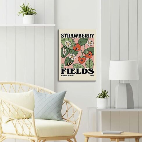 SVRXART Strawberry Fields Wall Art Framed，Cute Vintage Poster，Abstract Aesthetic Room Wall Decor，Colorful Botanical Canvas Print，Retro Picture Painting for Bedroom Living Room 12"x16" in Saudi Arabia
