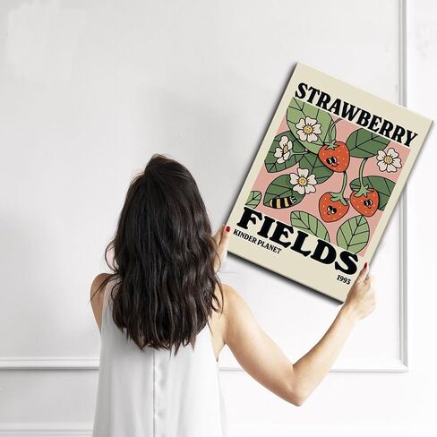 SVRXART Strawberry Fields Wall Art Framed，Cute Vintage Poster，Abstract Aesthetic Room Wall Decor，Colorful Botanical Canvas Print，Retro Picture Painting for Bedroom Living Room 12"x16" in Saudi Arabia