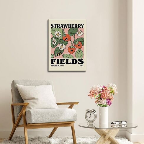 SVRXART Strawberry Fields Wall Art Framed，Cute Vintage Poster，Abstract Aesthetic Room Wall Decor，Colorful Botanical Canvas Print，Retro Picture Painting for Bedroom Living Room 12"x16" in Saudi Arabia