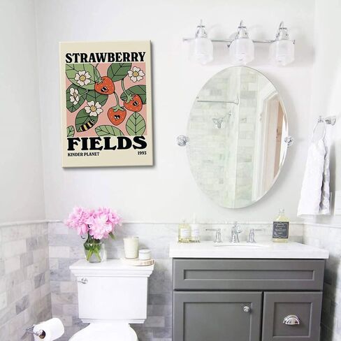 SVRXART Strawberry Fields Wall Art Framed，Cute Vintage Poster，Abstract Aesthetic Room Wall Decor，Colorful Botanical Canvas Print，Retro Picture Painting for Bedroom Living Room 12"x16" in Saudi Arabia