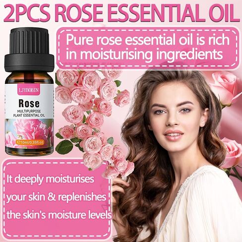 2PCS Rose Essential Oil,Premium Multi-Use Rose Fragrance Oil for Skin Use & Aromatherapy,Moisturizing Rose Oil Essential Oil for Face,Diffuser,Skin,Hair & Perfume in Saudi Arabia