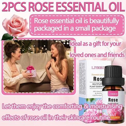 2PCS Rose Essential Oil,Premium Multi-Use Rose Fragrance Oil for Skin Use & Aromatherapy,Moisturizing Rose Oil Essential Oil for Face,Diffuser,Skin,Hair & Perfume in Saudi Arabia
