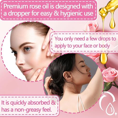 2PCS Rose Essential Oil,Premium Multi-Use Rose Fragrance Oil for Skin Use & Aromatherapy,Moisturizing Rose Oil Essential Oil for Face,Diffuser,Skin,Hair & Perfume in Saudi Arabia