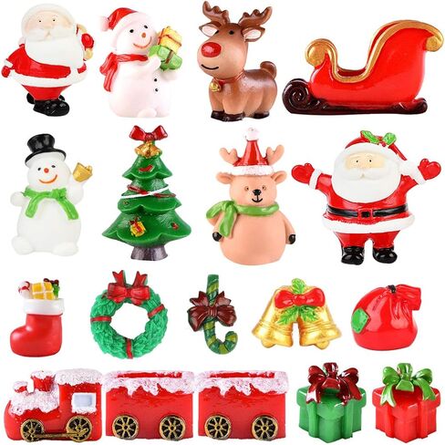 Yeesport 18 قطعة تماثيل عيد الميلاد المصغرة، زخرفة سانتا كلوز الصغيرة، عيد الميلاد، المناظر الطبيعية الصغيرة، شجرة عيد الميلاد، رجل الرنة، هدية لحديقة الجنية DIY in Kuwait