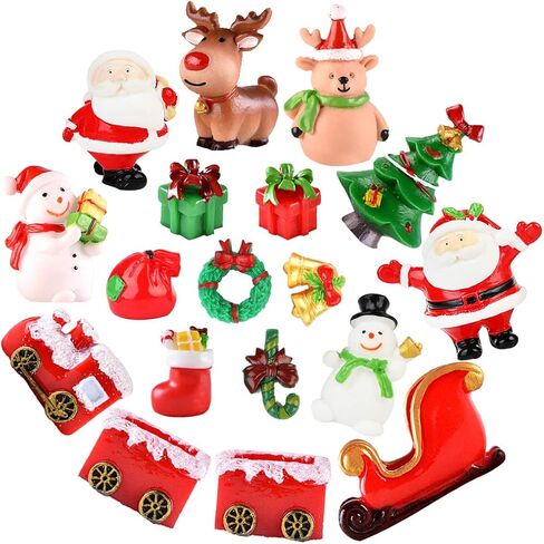 Yeesport 18 قطعة تماثيل عيد الميلاد المصغرة، زخرفة سانتا كلوز الصغيرة، عيد الميلاد، المناظر الطبيعية الصغيرة، شجرة عيد الميلاد، رجل الرنة، هدية لحديقة الجنية DIY in Kuwait