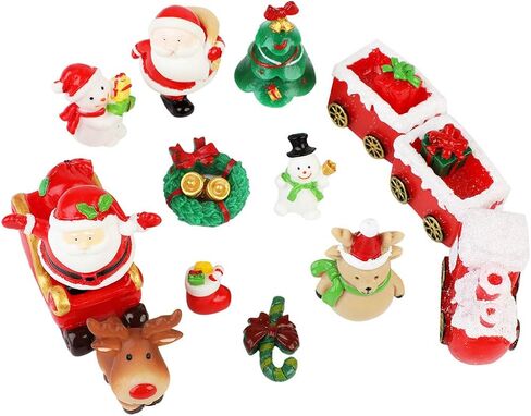 Yeesport 18 قطعة تماثيل عيد الميلاد المصغرة، زخرفة سانتا كلوز الصغيرة، عيد الميلاد، المناظر الطبيعية الصغيرة، شجرة عيد الميلاد، رجل الرنة، هدية لحديقة الجنية DIY in Kuwait