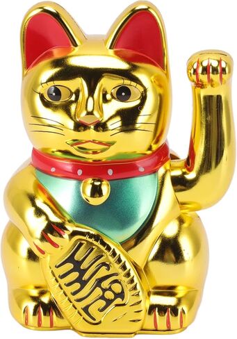 Lucky Fortune Cat, Japanese Lucky Cat with Waving Arm, Feng Shui Good Luck Cat Figurine, Battery Operated Gold Fortune Cat Wealth Health Welcoming Ornament for Home Restaurant Hotel(6in Golden Cat) in Saudi Arabia