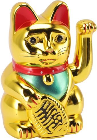 Lucky Fortune Cat, Japanese Lucky Cat with Waving Arm, Feng Shui Good Luck Cat Figurine, Battery Operated Gold Fortune Cat Wealth Health Welcoming Ornament for Home Restaurant Hotel(6in Golden Cat) in Saudi Arabia