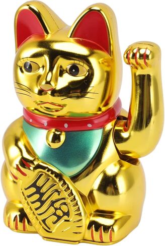 Lucky Fortune Cat, Japanese Lucky Cat with Waving Arm, Feng Shui Good Luck Cat Figurine, Battery Operated Gold Fortune Cat Wealth Health Welcoming Ornament for Home Restaurant Hotel(6in Golden Cat) in Saudi Arabia
