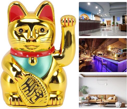 Lucky Fortune Cat, Japanese Lucky Cat with Waving Arm, Feng Shui Good Luck Cat Figurine, Battery Operated Gold Fortune Cat Wealth Health Welcoming Ornament for Home Restaurant Hotel(6in Golden Cat) in Saudi Arabia