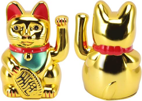 Lucky Fortune Cat, Japanese Lucky Cat with Waving Arm, Feng Shui Good Luck Cat Figurine, Battery Operated Gold Fortune Cat Wealth Health Welcoming Ornament for Home Restaurant Hotel(6in Golden Cat) in Saudi Arabia