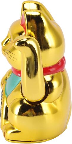 Lucky Fortune Cat, Japanese Lucky Cat with Waving Arm, Feng Shui Good Luck Cat Figurine, Battery Operated Gold Fortune Cat Wealth Health Welcoming Ornament for Home Restaurant Hotel(6in Golden Cat) in Saudi Arabia
