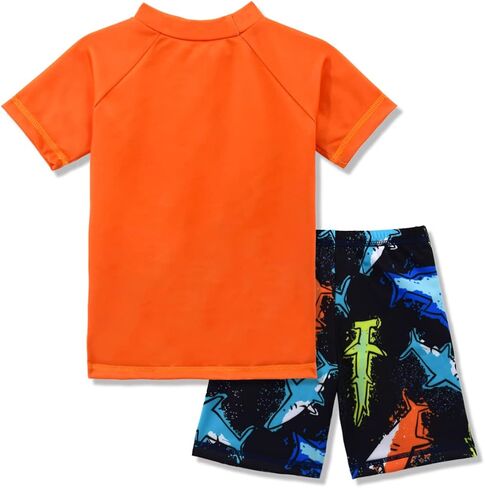 Boys Two Piece Rash Guard Swimsuits Kids Short Sleeve Sunsuit Swimwear Sets in Saudi Arabia