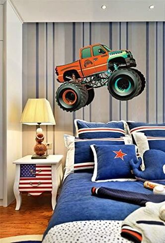 ملصقات حائط لشاحنة Monster Truck، ملصقات جدارية لشاحنة لغرفة نوم الأولاد، هدية للأطفال، ديكور سيارة للأطفال الأولاد وغرفة نوم الأطفال أو كهف الرجل in Kuwait
