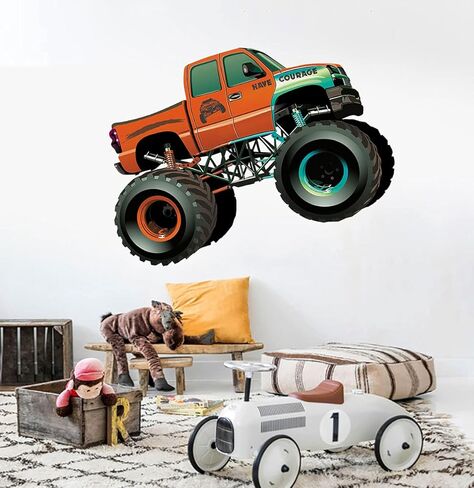 ملصقات حائط لشاحنة Monster Truck، ملصقات جدارية لشاحنة لغرفة نوم الأولاد، هدية للأطفال، ديكور سيارة للأطفال الأولاد وغرفة نوم الأطفال أو كهف الرجل in Kuwait