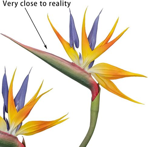 Artificial Flowers Bird of Paradise 37'' Large Latex Fake Greenery Plants Long Stem Red Plants 2Pcs for Home,Living Room,Bedroom,Dining Table(Orange 2pcs) in Saudi Arabia